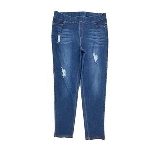 JVINI Pull On Skinny Distressed Women's size 3XL‎ Dark Wash Blue Denim jeans